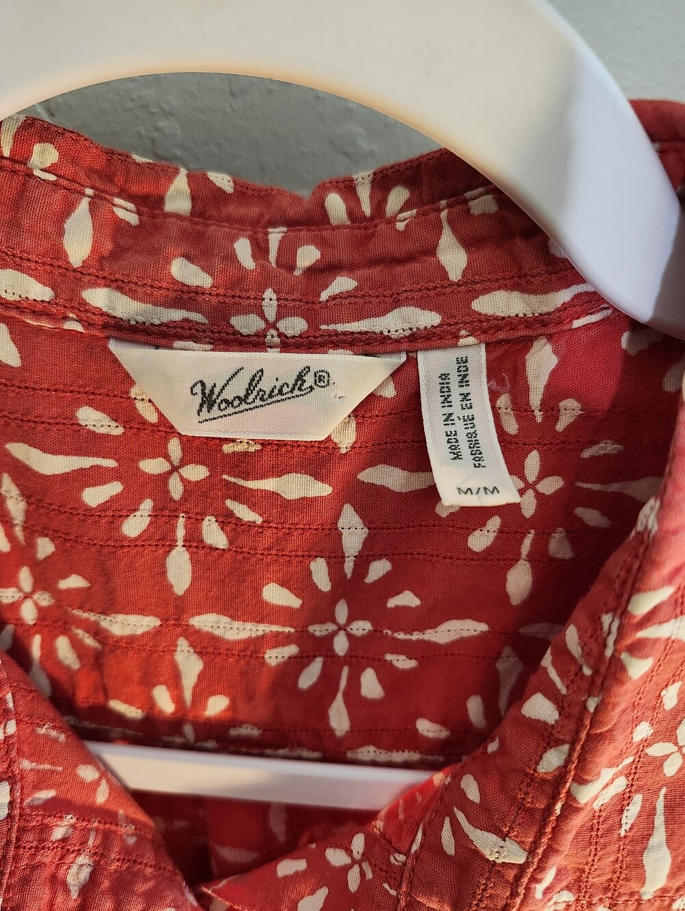 Woolrich Red Sleeveless Button-Front Printed 100% Cotton Top - Picture 3 of 6
